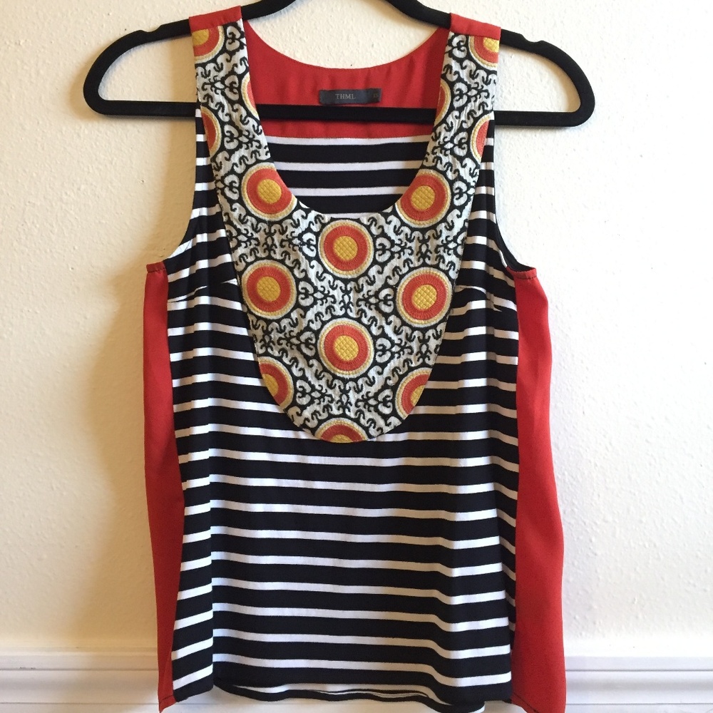 NWOT THML Ariella Striped Embroidered Knit Tank